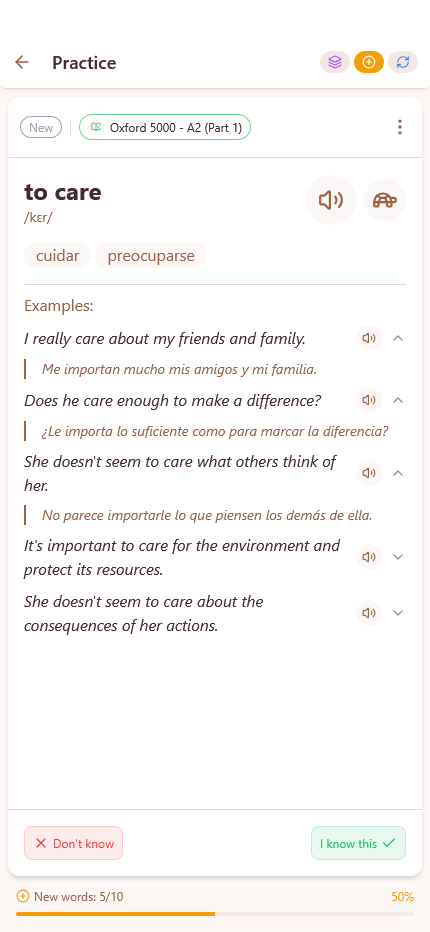 Word detail with example sentences